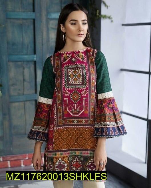 1 Pc Women's Unstitched Swiss Lawn Printed Shirt