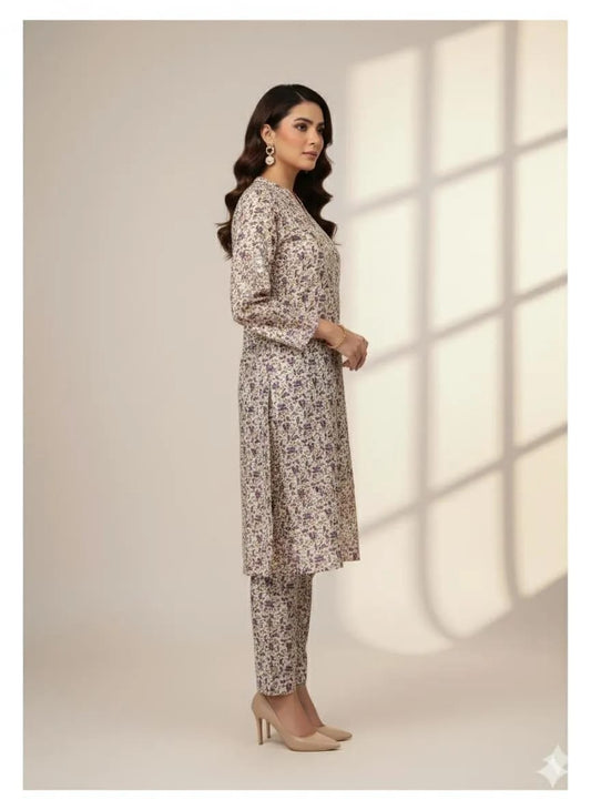 2 Pcs Women's Unstitched Printed Suit