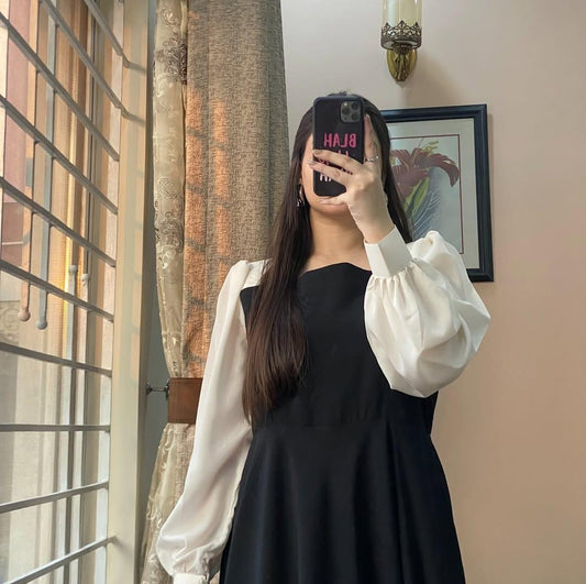 Stylish Black Georgette Plain Frock - 1 Pc Women's Stitched Fashion