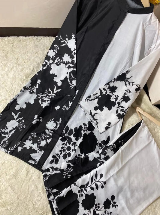 2 Pcs Women's Stitched Swiss Lawn Digital Print Shirt And Trouser