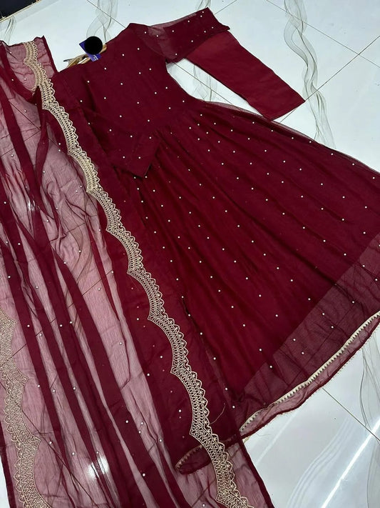 3 Pcs Women's Stitched Chiffon Embroidered Suit