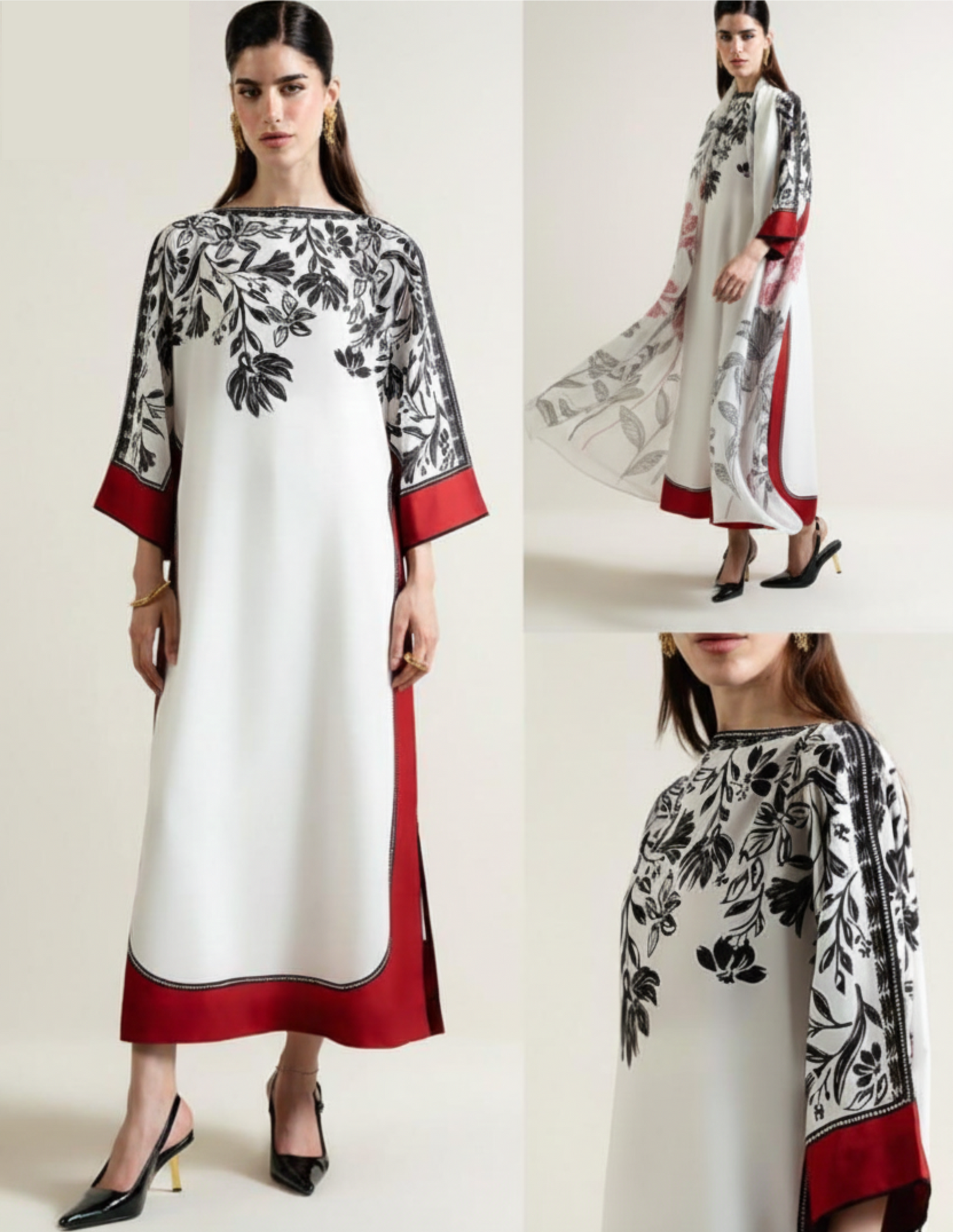 3 Pcs Women's Stitched Grip Silk Printed Kaftan Suit