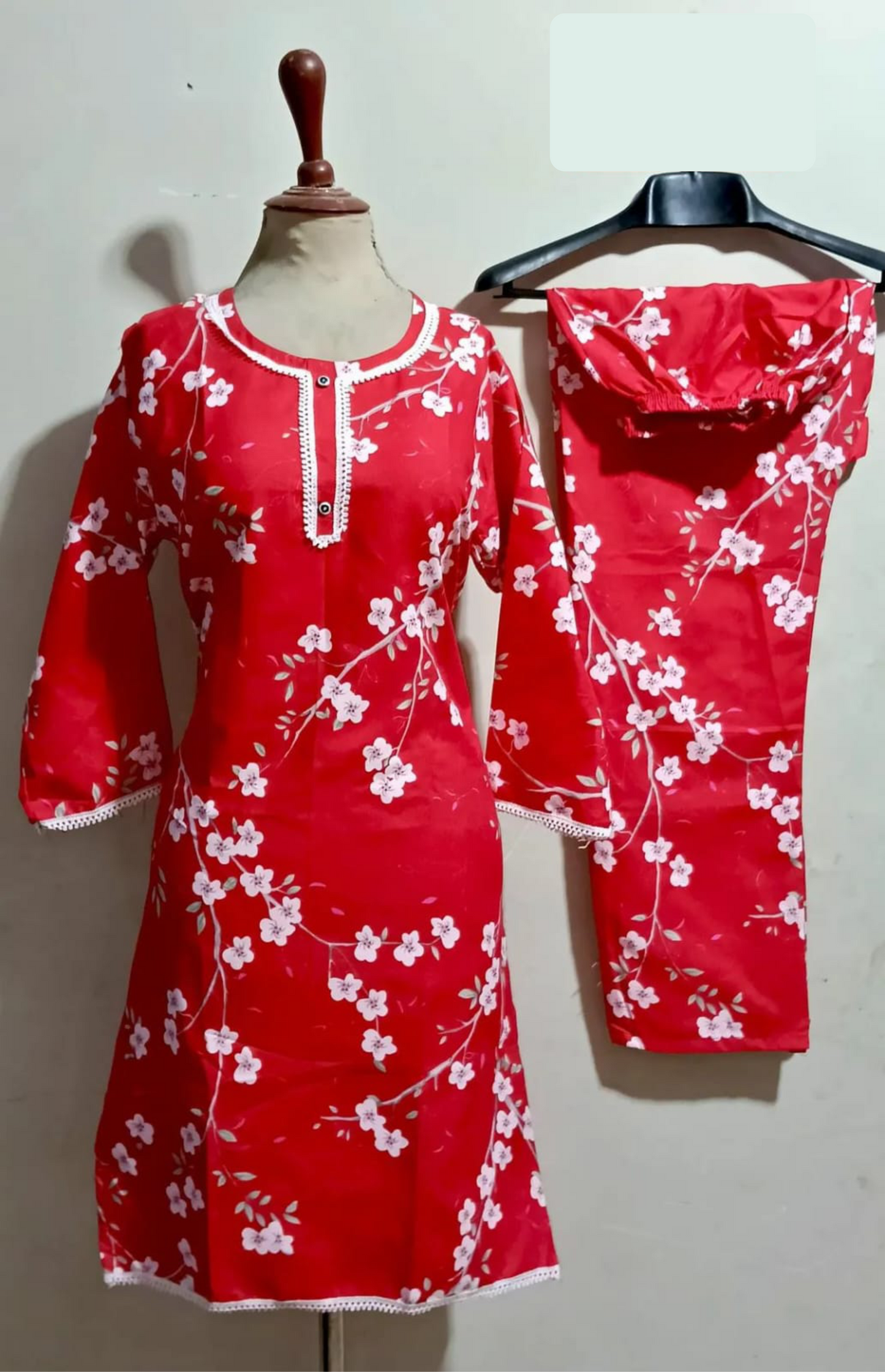 Stylish Women's Stitched Printed Suit in Red - 3 Pcs Set