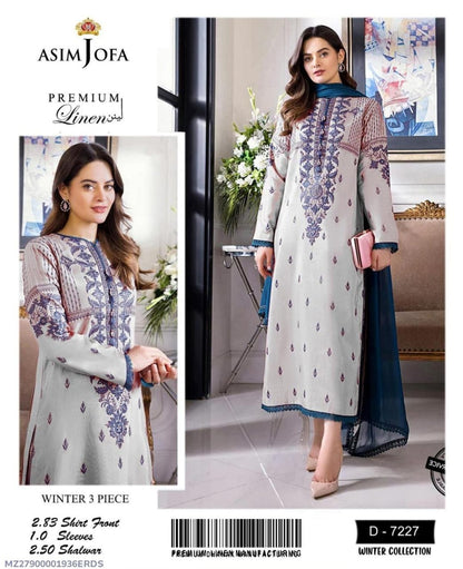 3 Pcs Women's Unstitched Embroidered Suit