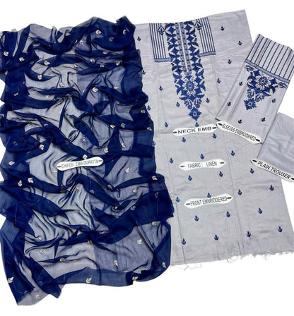 3 Pcs Women's Unstitched Embroidered Suit