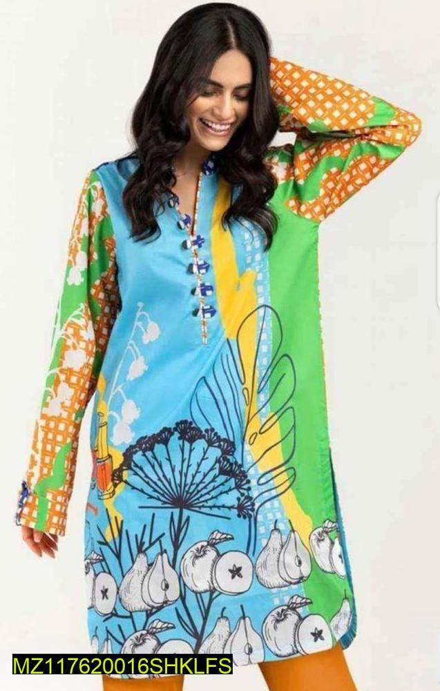 1 Pc Women's Unstitched Swiss Lawn Printed Shirt