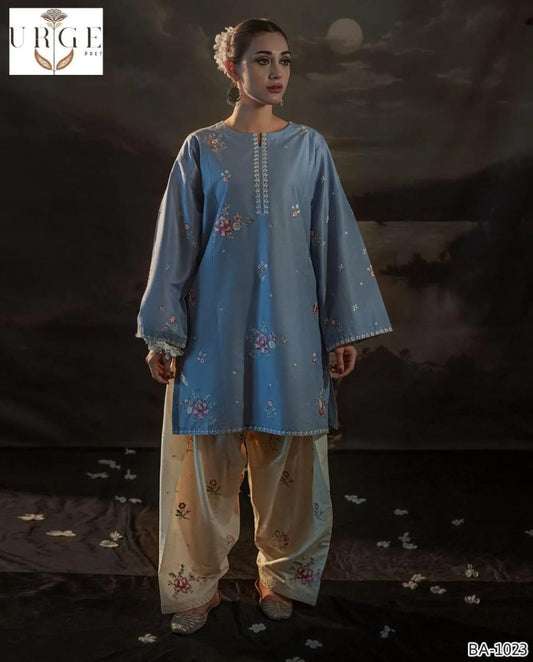 2 Pcs Women's Unstitched Embroidered Suit