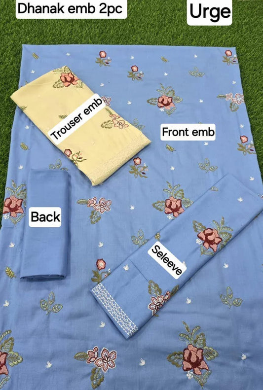 2 Pcs Women's Unstitched Embroidered Suit