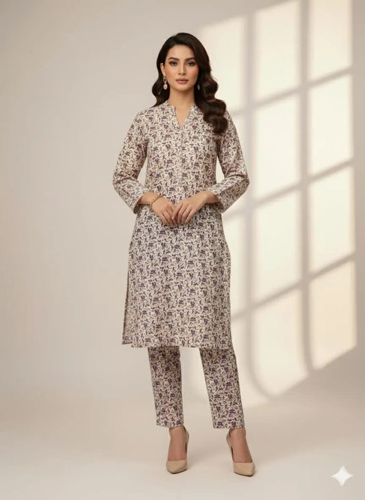 2 Pcs Women's Unstitched Printed Suit