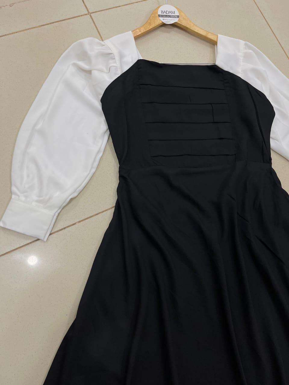 Stylish Black Georgette Plain Frock - 1 Pc Women's Stitched Fashion