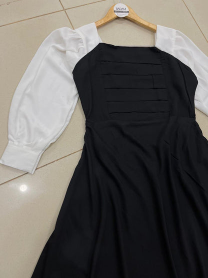 Stylish Black Georgette Plain Frock - 1 Pc Women's Stitched Fashion