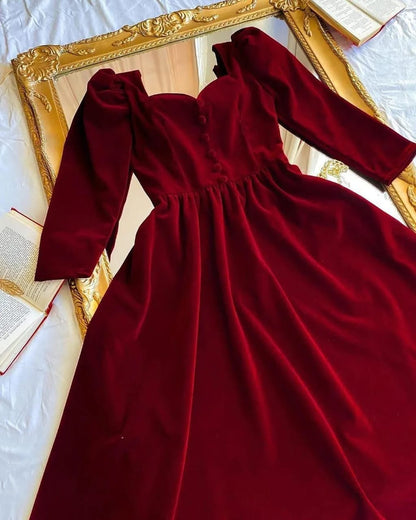 Chic Maroon Velvet Frock for Women - 1 Pc Plain Round Neck Design