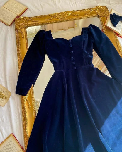 Beautiful Blue Velvet Frock - 1 Pc Women's Stitched Apparel