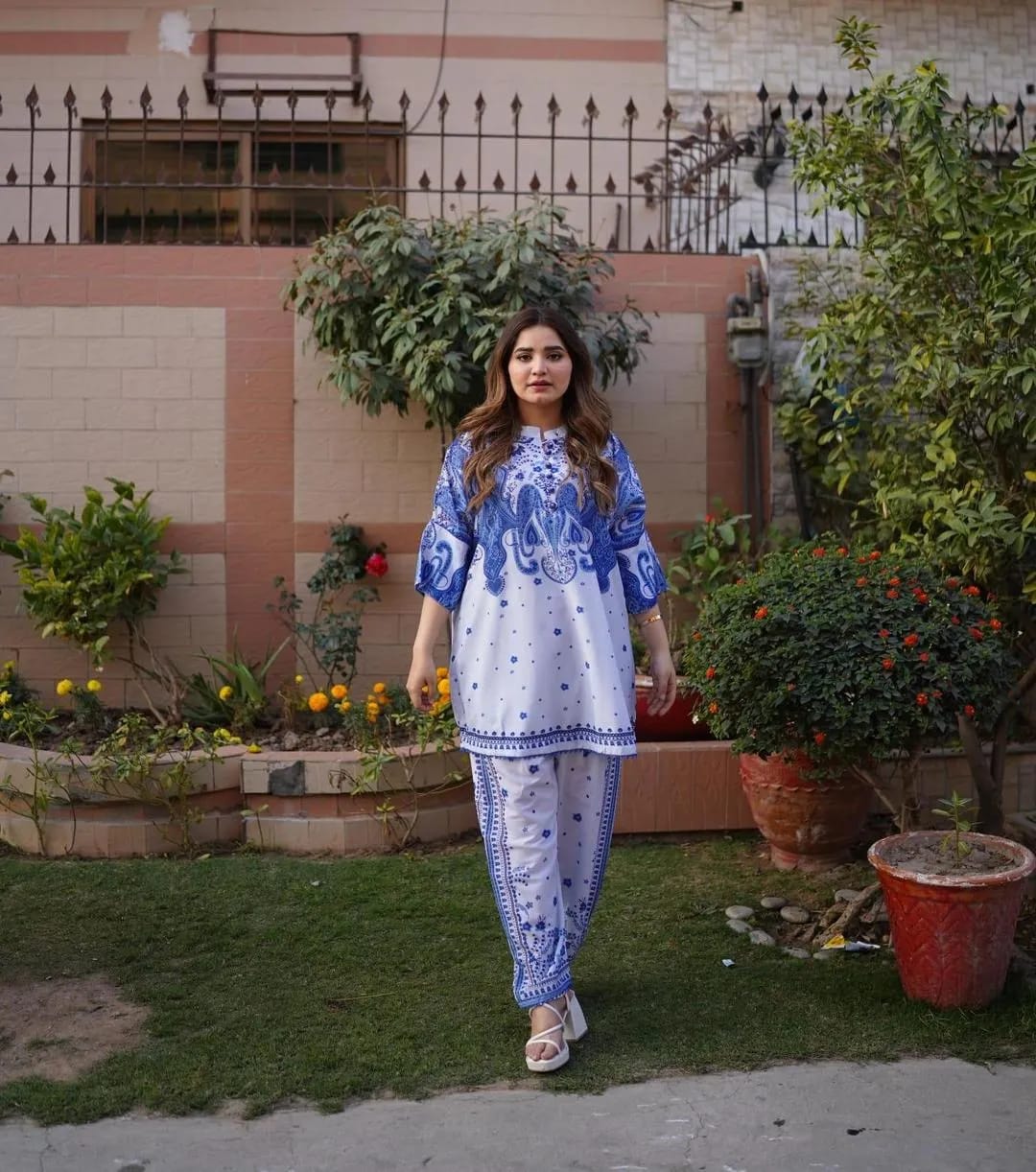 2 Pcs Women's Stitched Swiss Lawn Printed Shirt And Trouser