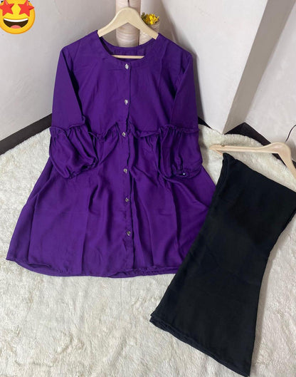 2 Pcs Women's Stitched Plain Shirt And Trouser