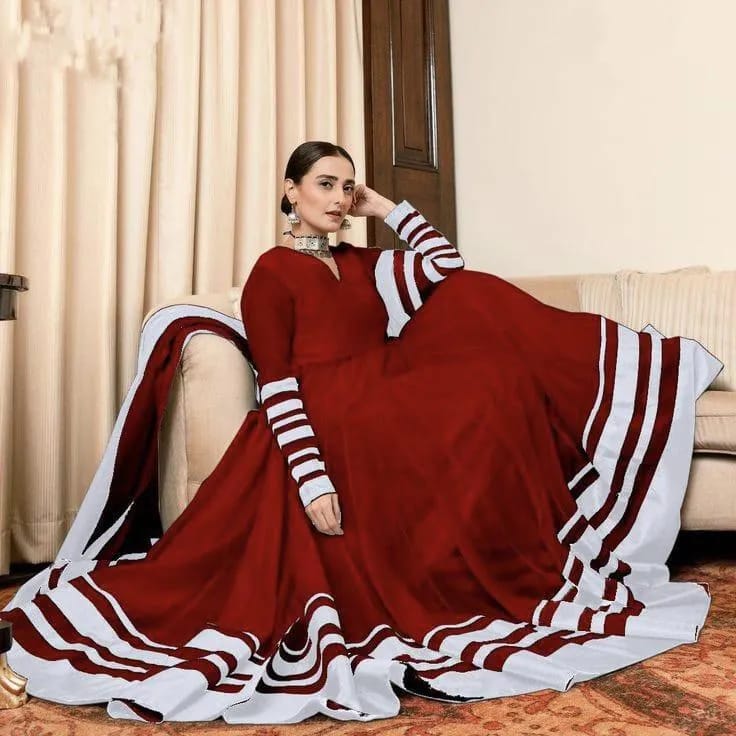 3 Pcs Women's Stitched Crinkle Chiffon Applique Suit