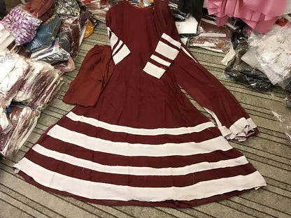 3 Pcs Women's Stitched Crinkle Chiffon Applique Suit