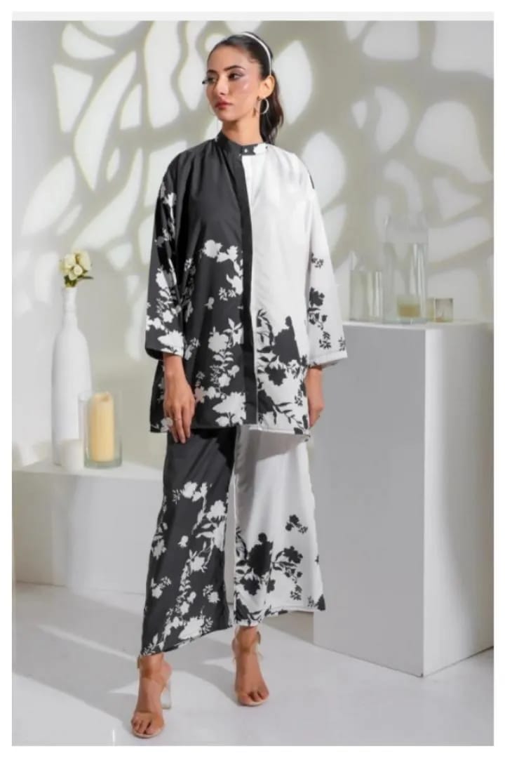 2 Pcs Women's Stitched Swiss Lawn Digital Print Shirt And Trouser