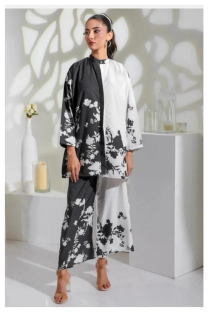 2 Pcs Women's Stitched Swiss Lawn Digital Print Shirt And Trouser