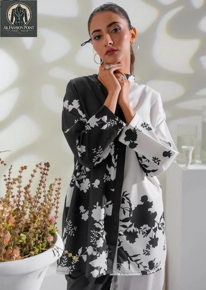 2 Pcs Women's Stitched Swiss Lawn Digital Print Shirt And Trouser