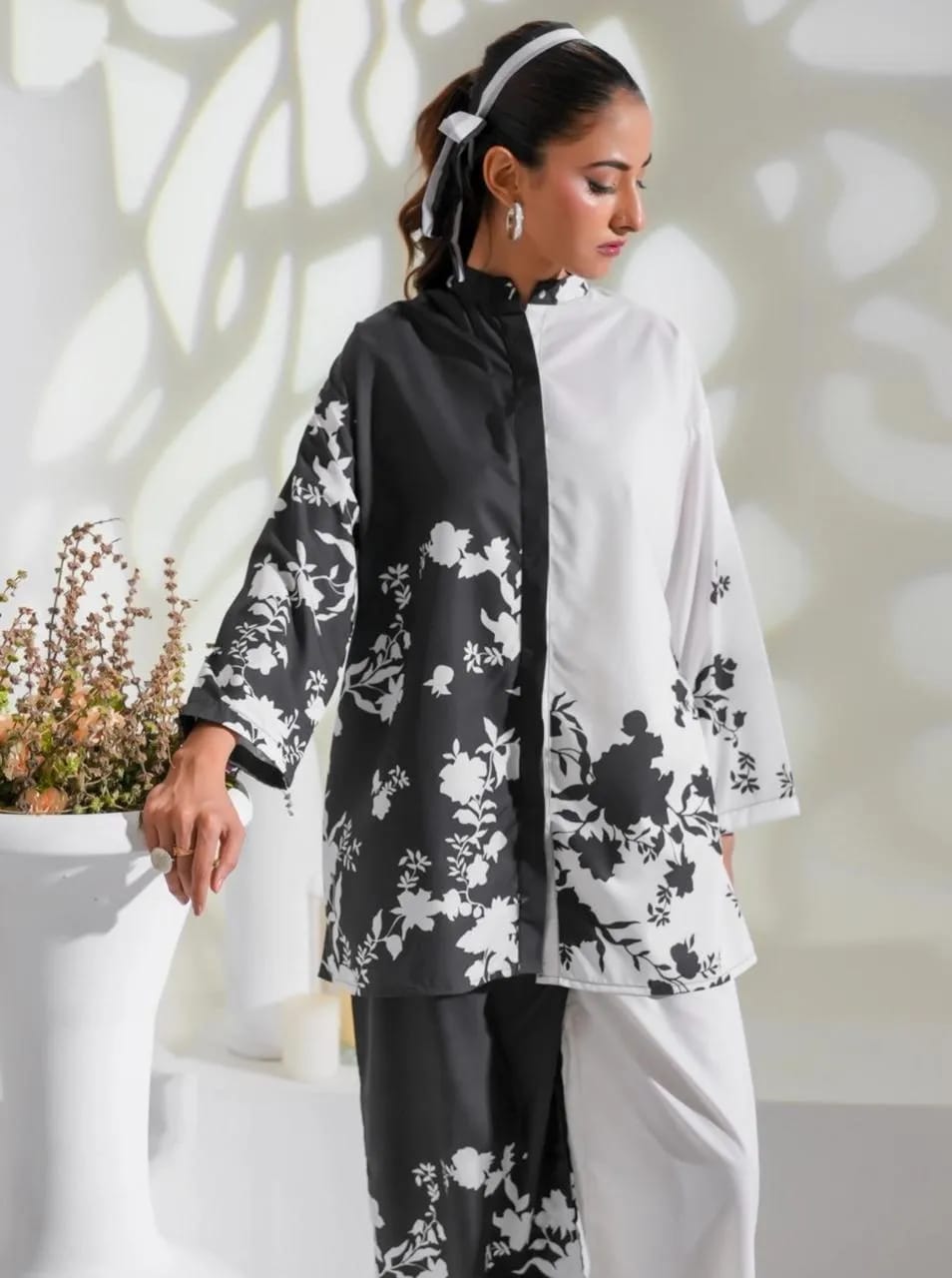 2 Pcs Women's Stitched Swiss Lawn Digital Print Shirt And Trouser