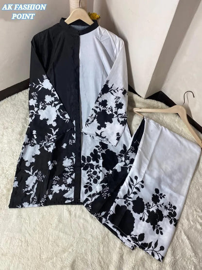 2 Pcs Women's Stitched Swiss Lawn Digital Print Shirt And Trouser