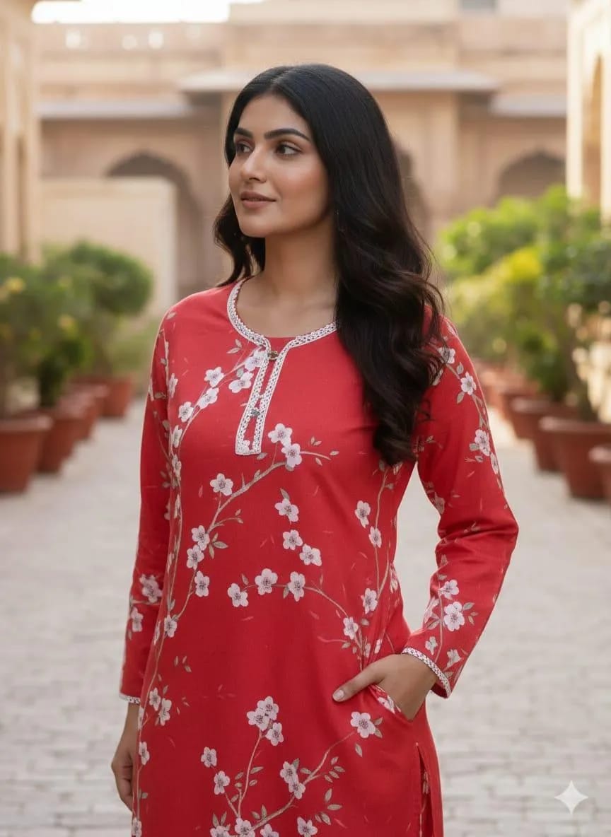 Stylish Women's Stitched Printed Suit in Red - 3 Pcs Set