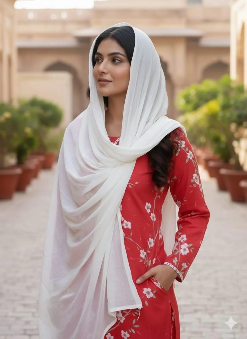 Stylish Women's Stitched Printed Suit in Red - 3 Pcs Set