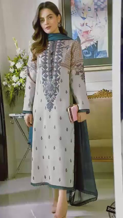 3 Pcs Women's Unstitched Embroidered Suit