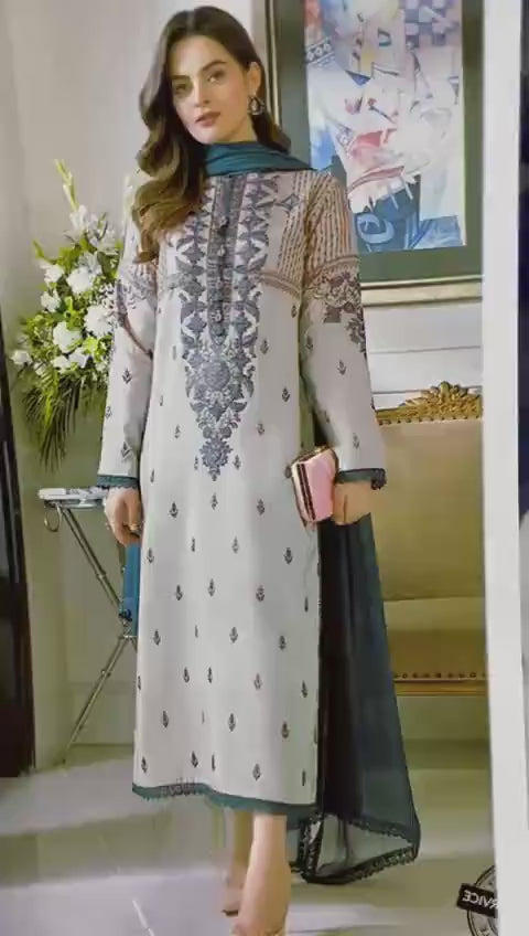 3 Pcs Women's Unstitched Embroidered Suit