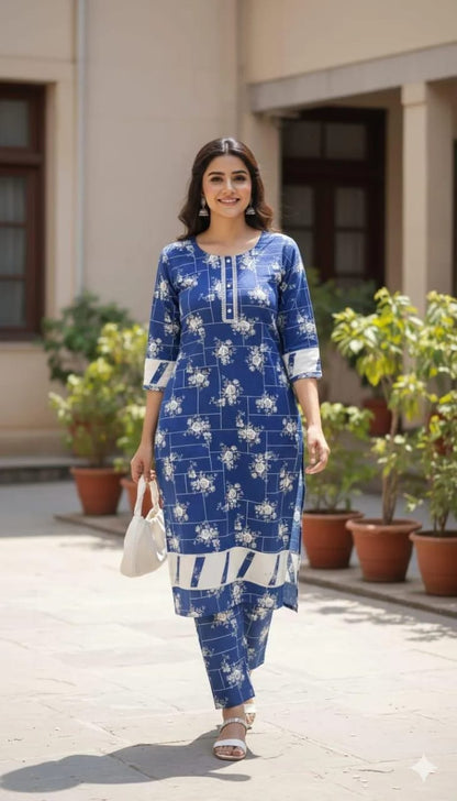 Stylish Women's Stitched Outfit - Printed Crystal Wool Shirt and Cotton Trouser - 2 Pcs Set