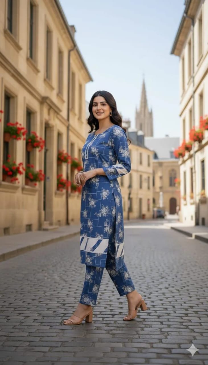 Stylish Women's Stitched Outfit - Printed Crystal Wool Shirt and Cotton Trouser - 2 Pcs Set